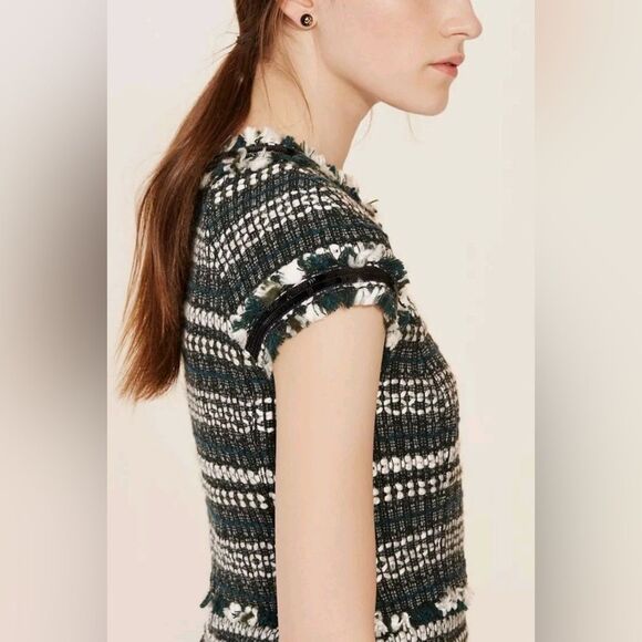 TORY BURCH Norfolk Green Black/Green Tweed Cap Sleeves A-line Sequin Dress $395 - Picture 3 of 16